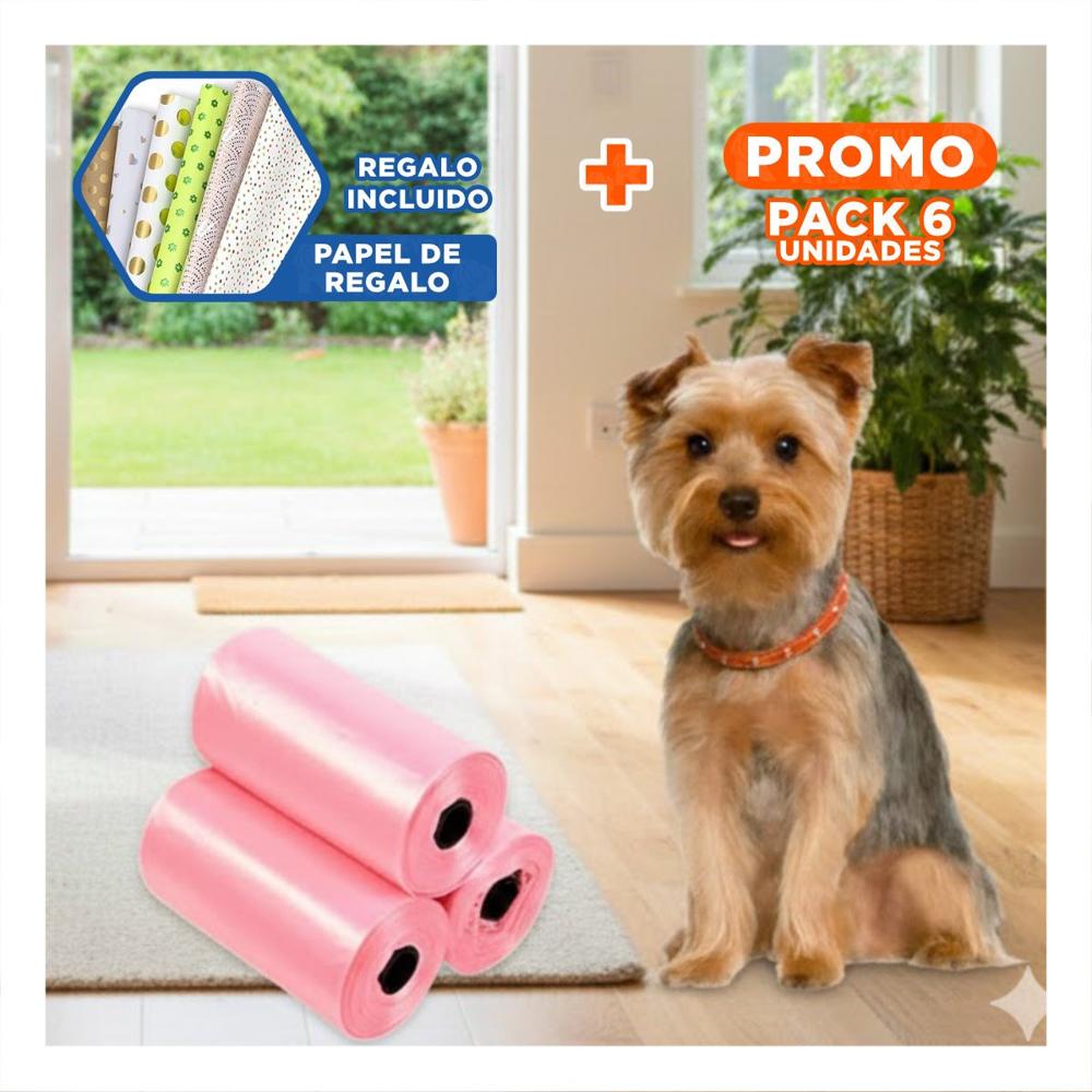 Pack6 Recambios de Bolsas Pet Rosado Resistentes y Faciles de Usar Y+Papel Regalo