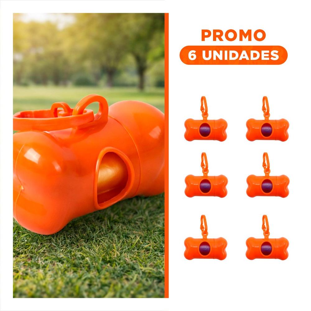 Pack6 Envase Compacto con Bolsa de Desecho y Protector Tipo Hueso Anaranjado