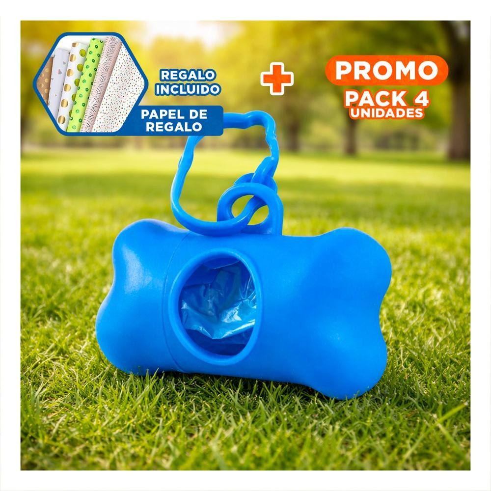 Pack4 Complemento Practico con Bolsa de Desecho y Protector Tipo Hueso Azul Y+Papel Regalo