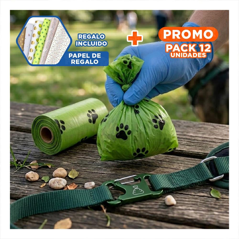 Pack12 Solucion Verde de Bolsa Biodegradable para Mascota Y+Papel Regalo
