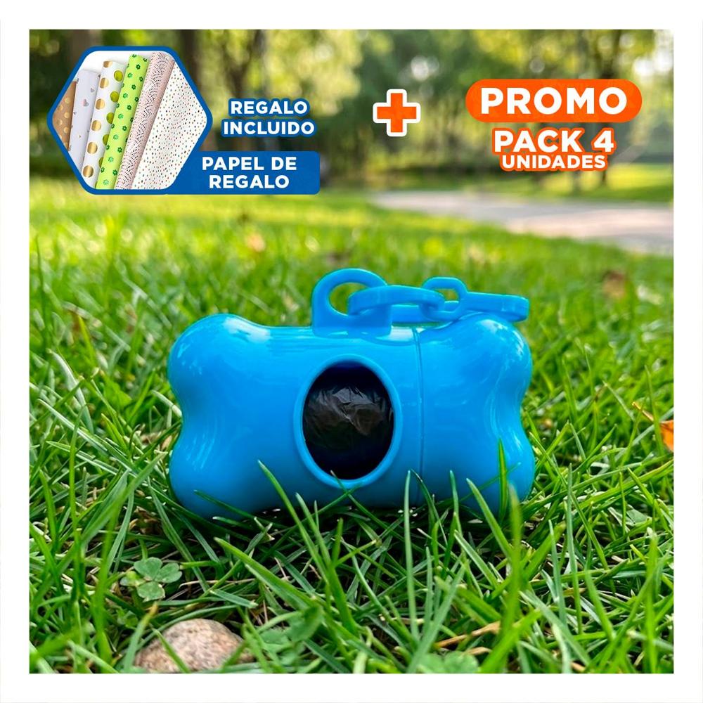 Pack4 Complemento Practico con Bolsa de Desecho y Protector Tipo Hueso Celeste Y+Papel Regalo