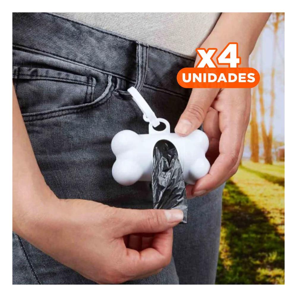 Pack4 Porta Bolsas Higienicas Blanco Diseno Hueso para Caminatas