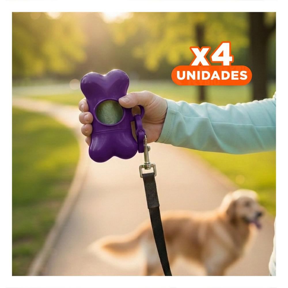 Pack4 Porta Bolsas Higienicas Morado Diseno Hueso para Caminatas