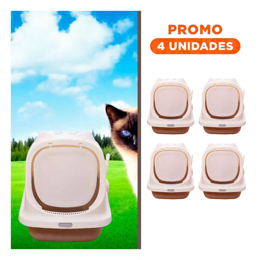 Pack4 Bandeja Sanitaria Cerrada con Orejitas de Gato Marron para Casa Y+Regalo Sticker