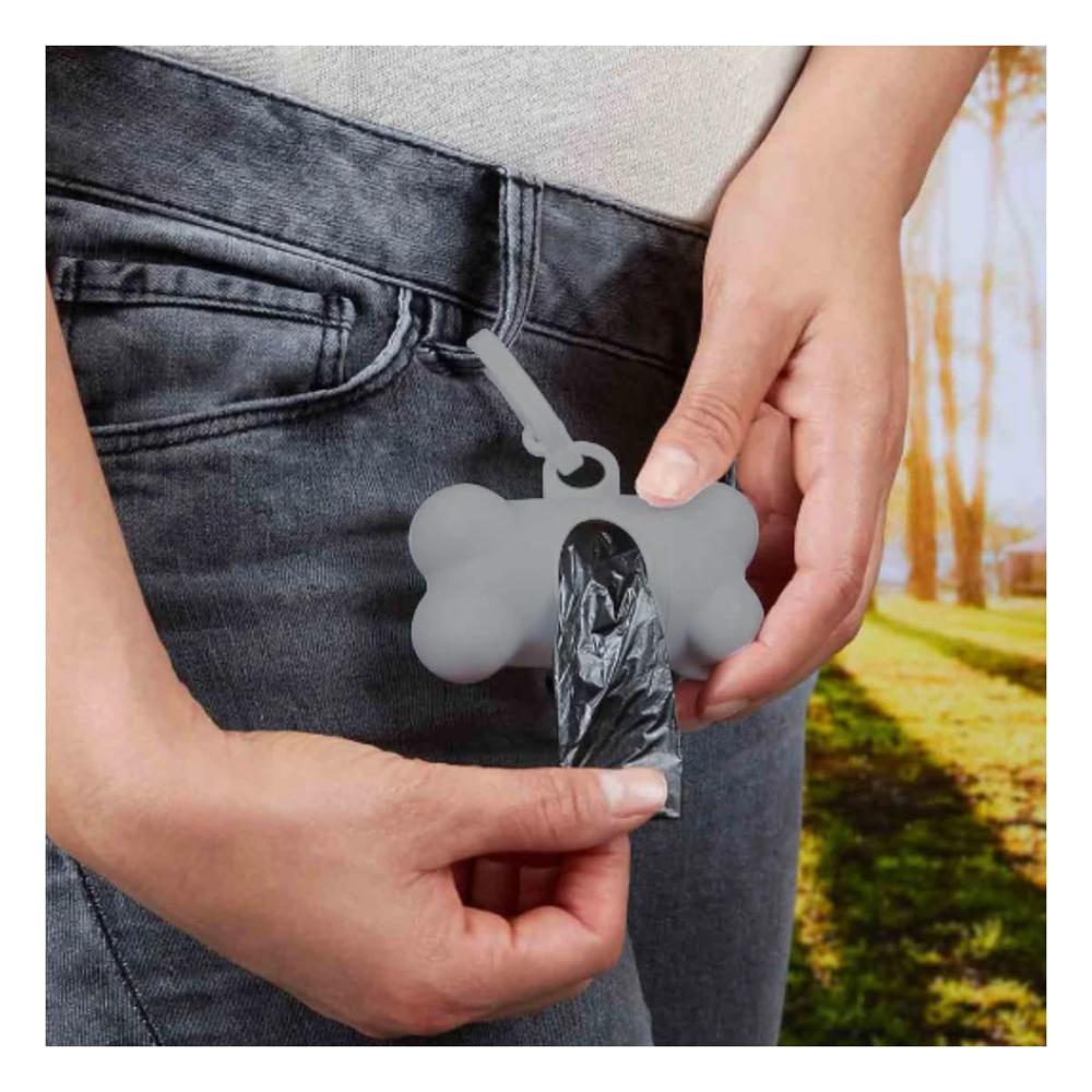 Porta Bolsas Canino Gris Tipo Hueso con Sistema de Extraccion Facil