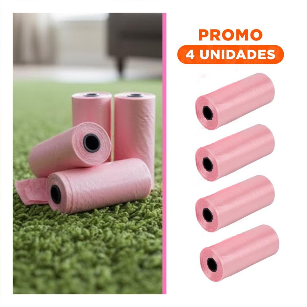Pack4 Bolsa de Bolsas para Desechos Pet Rosado Practica y Resistente Y+Regalo Sticker