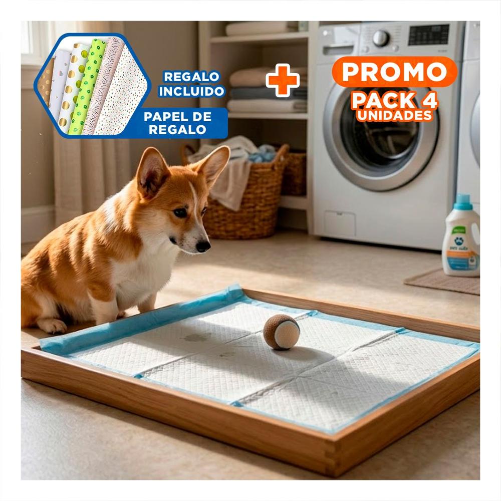Pack4 Implemento de Piso 60x60 Talla L Celeste para Mascotas Uso Diario en Casa Y+Papel Regalo