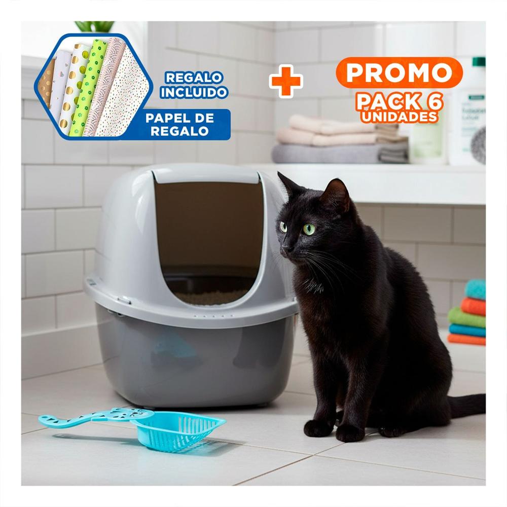 Pack6 Utensilio Compacta Cara De Gato Azul Para Casa Y Hogar Blanco Y+Papel Regalo