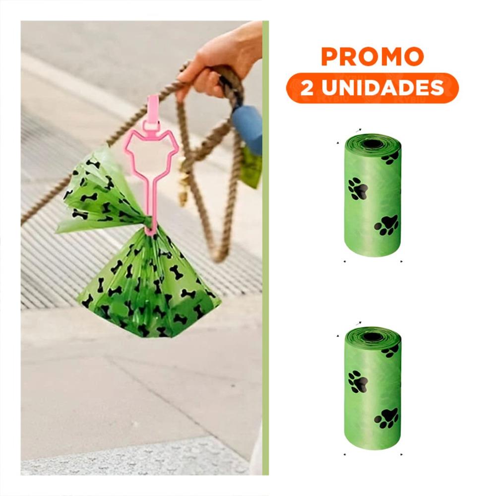 Pack2 Porta Bolsa Verde Biodegradable para Paseo Diario