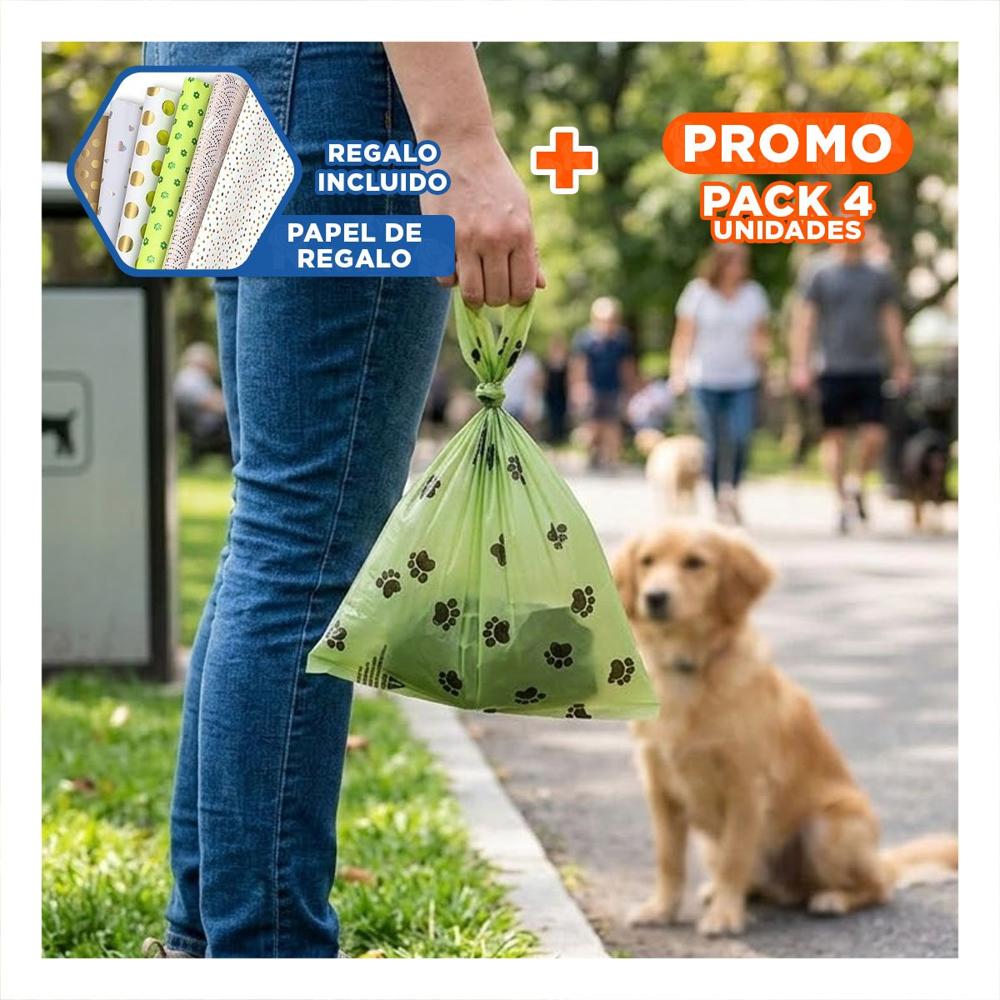 Pack4 Modulo Verde de Bolsa Biodegradable para Mascota Y+Papel Regalo