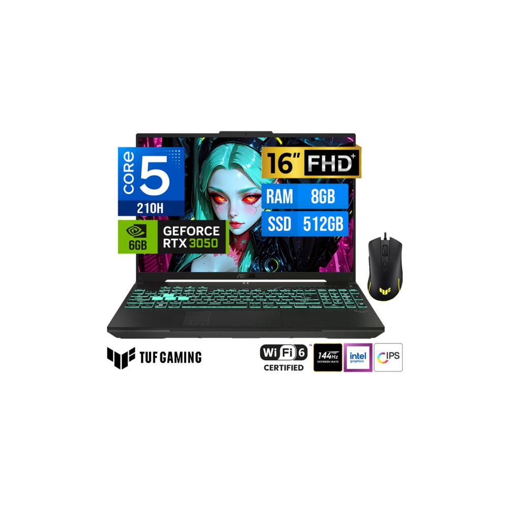 LAPTOP ASUS TUF GAMER FX607VJB F16 16 WUXGA IPS Core 5 210H 8GB DDR5 512GB RTX 3050 6GB FreeDOS