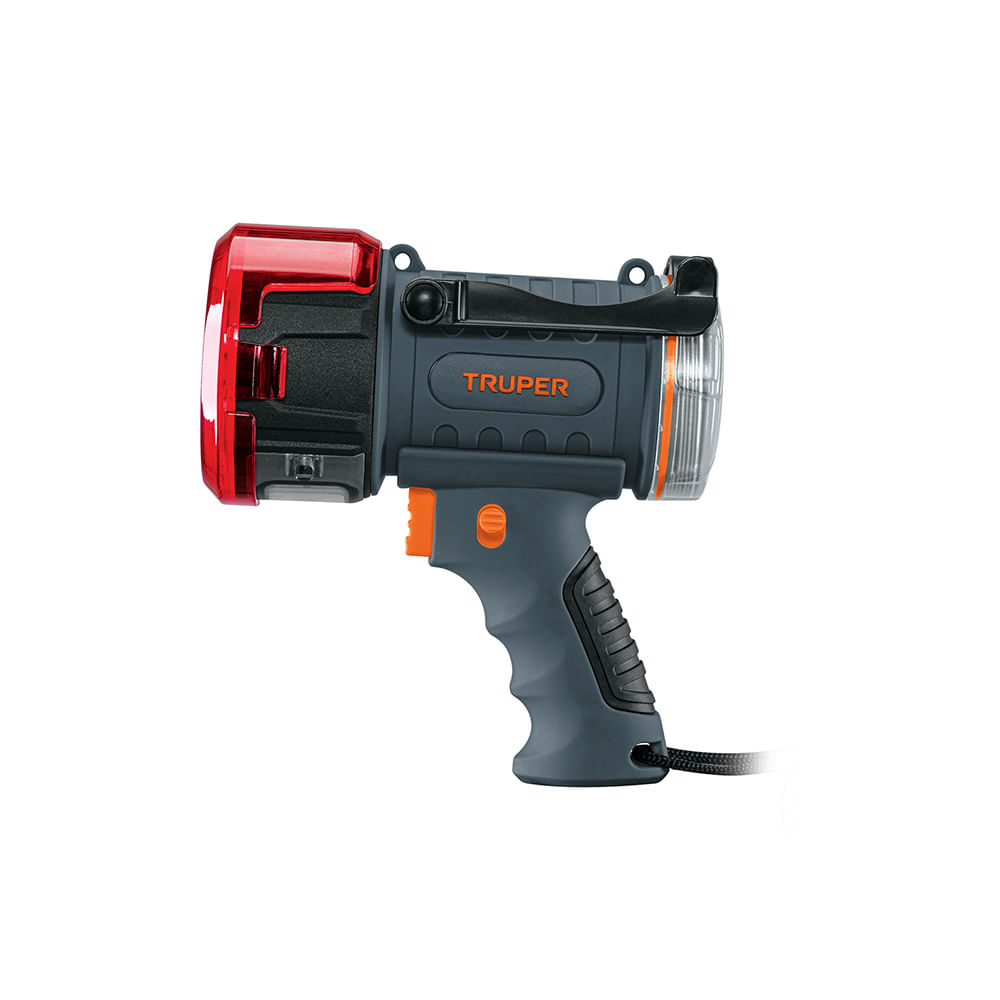Linterna Reflectora Recargable Truper LED 2000lm Filtro Rojo Extraíble y Silbato de Emergencia