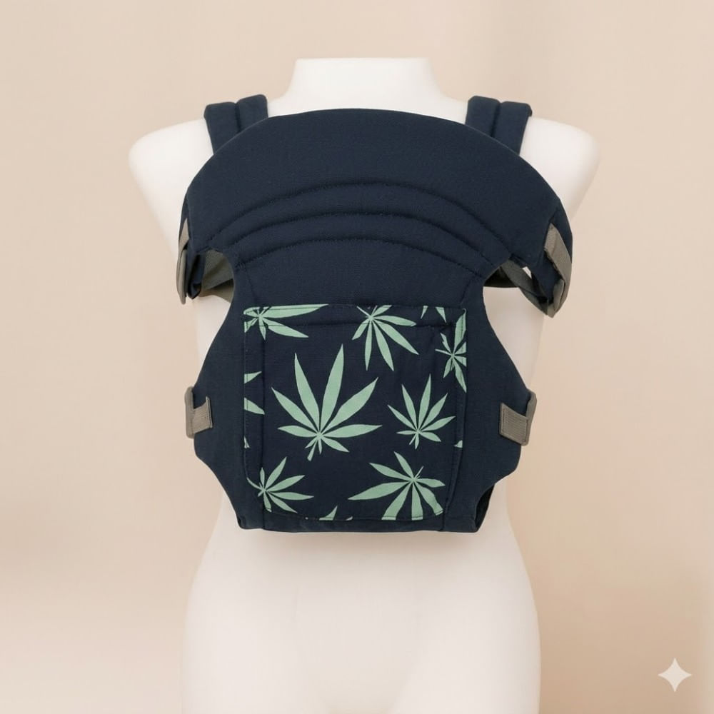 PortaBebe Pequeño Azul Con Diseño Planta Verde