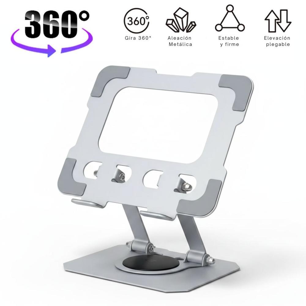 Soporte para Tablet de Metal S955 Giratorio 360 Base Plegable Antideslizante Plateado
