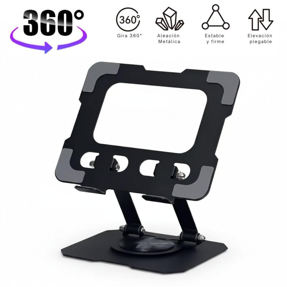 Soporte para Tablet de Metal S955 Giratorio 360 Base Plegable Antideslizante Negro
