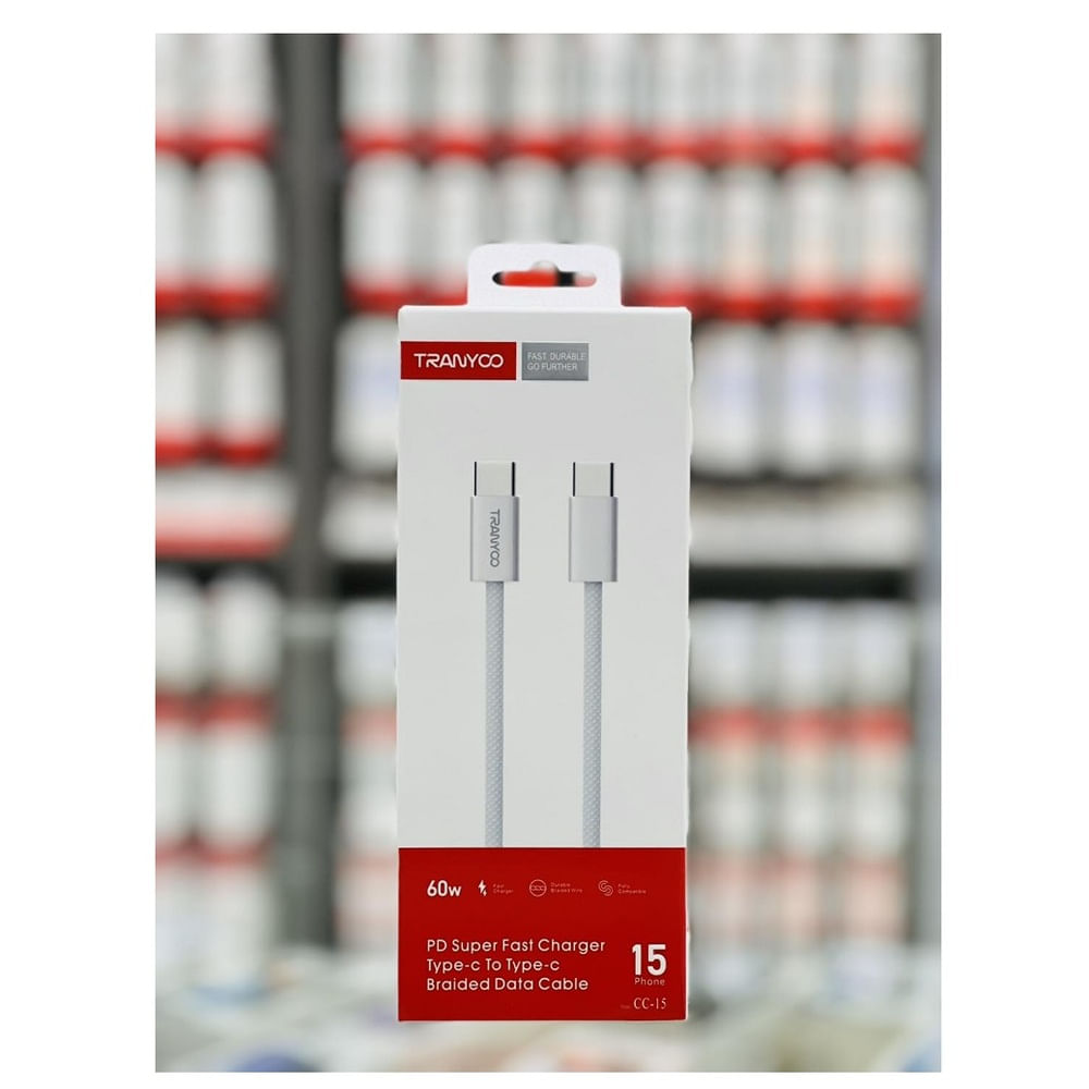 Cable 1 M Tipo C A Tipo C  Tranyoo Carga Rápida 60 W Blanco