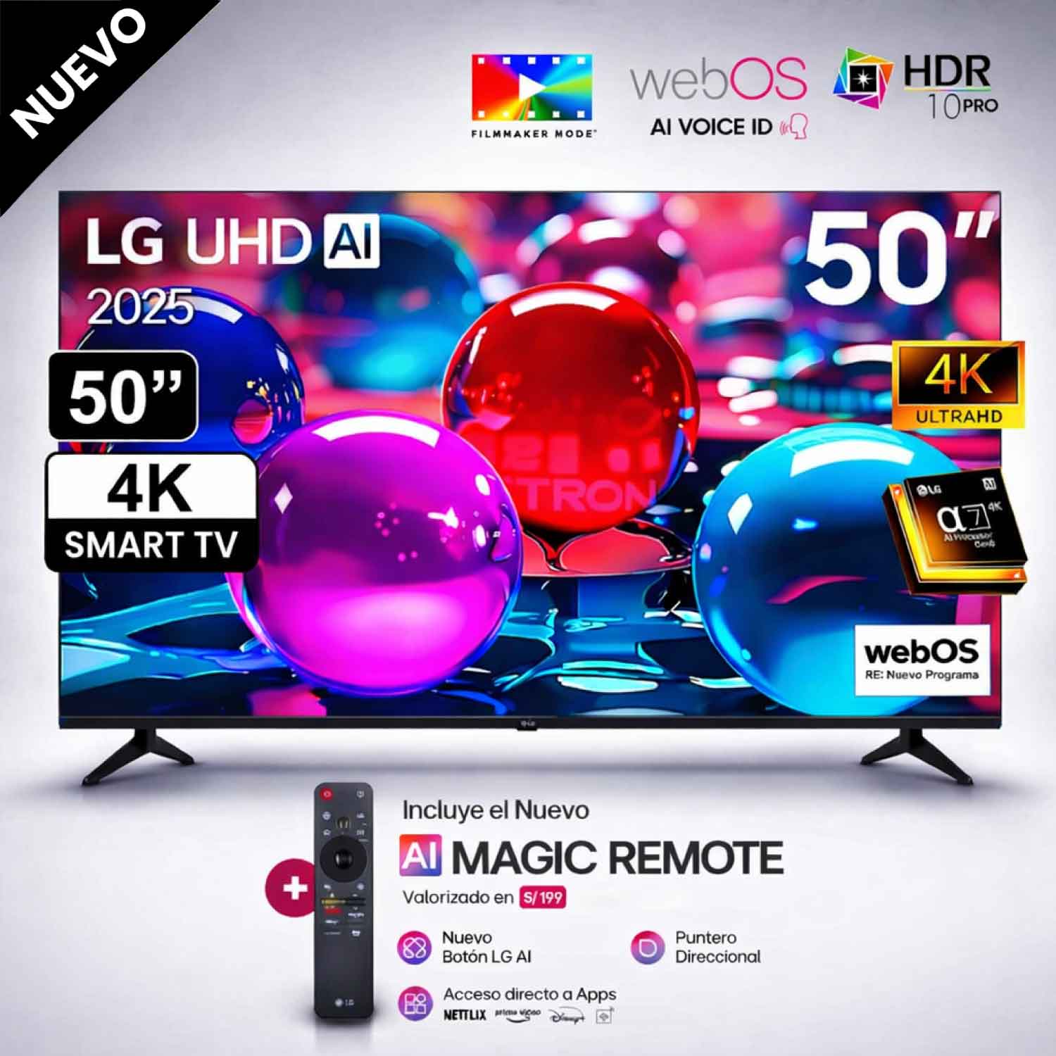 Televisor Lg 50 Pulg Ultra HD 4K AI ThinQ 50UA7300PSB - Control Inteligente MAGIC