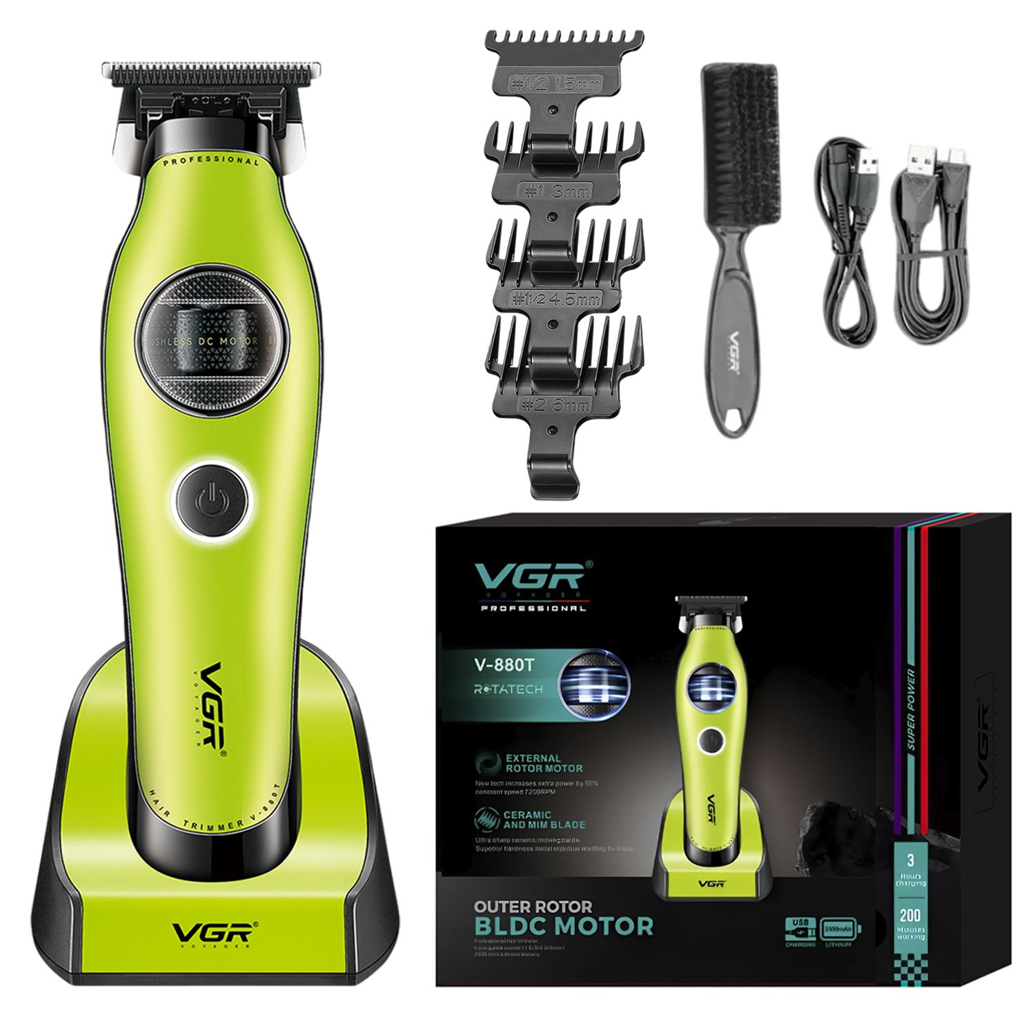 Máquina Cortapelo Profesional Recargable Trimmer Barba 7200RPM Corte Preciso 0.1mm Verde