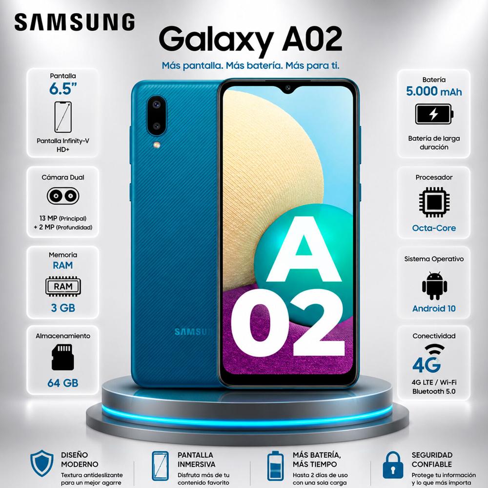 Celular Samsung Galaxy A02 DE 32 GB - 3 GB RAM AZUL