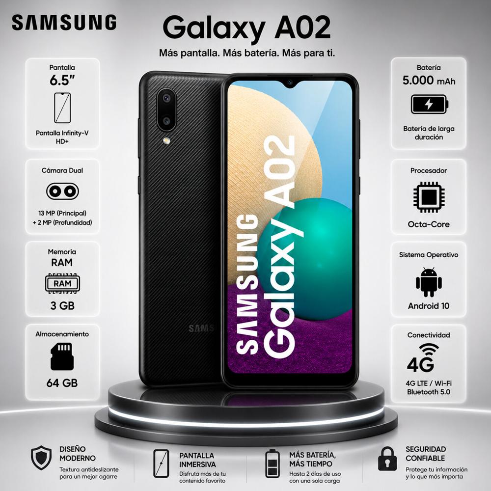 CELULAR SAMSUNG Galaxy A02 32GB - 3 GB RAM Negro