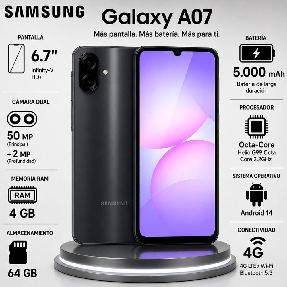 Celular Samsung Galaxy A07 4GB RAM 64GB  Negro