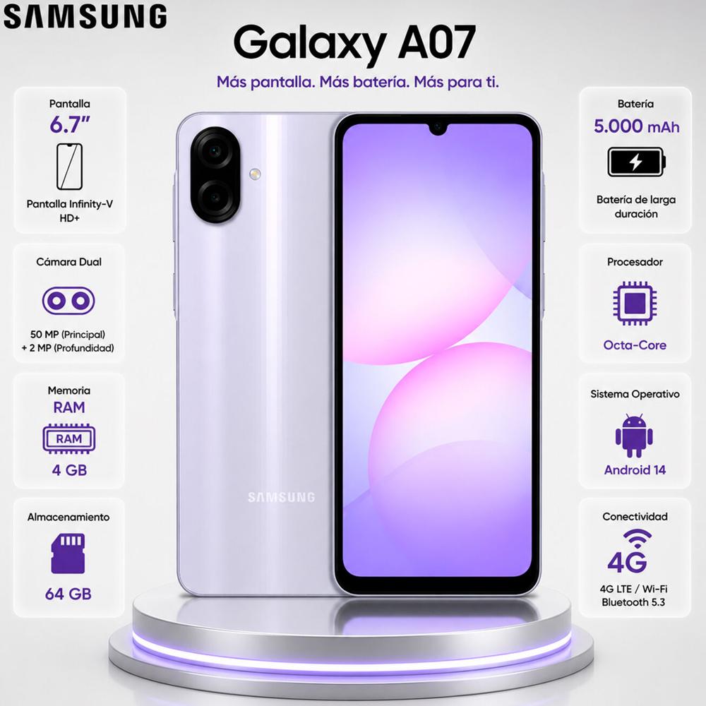 Celular SAMSUNG A07 4RAM 64GB VIOLETA