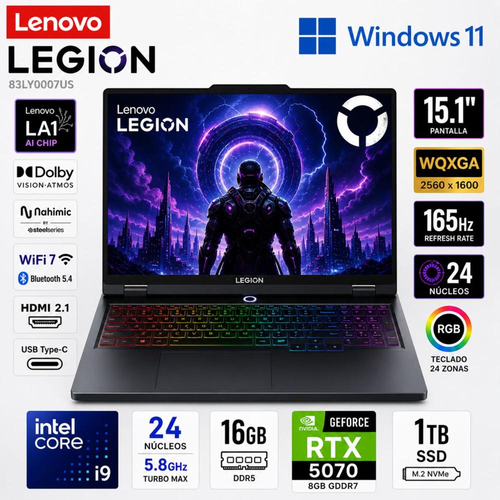 Laptop Lenovo Legion 5 15IRX10 Intel Core i9-14900HX 16GB RAM 1TB  RTX 5070  83LY0007US
