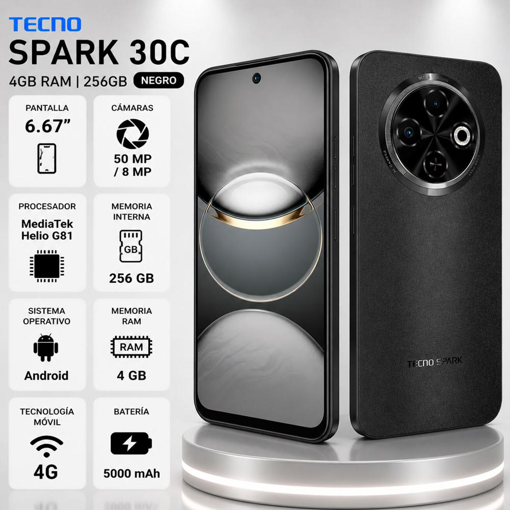 CELULAR TECNO SPARK 30C 256GB ROM 4GB RAM NEGRO
