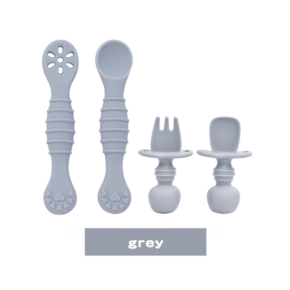 Juego de 4 Piezas de Pre Cuchara y Cubierto con tope Gris