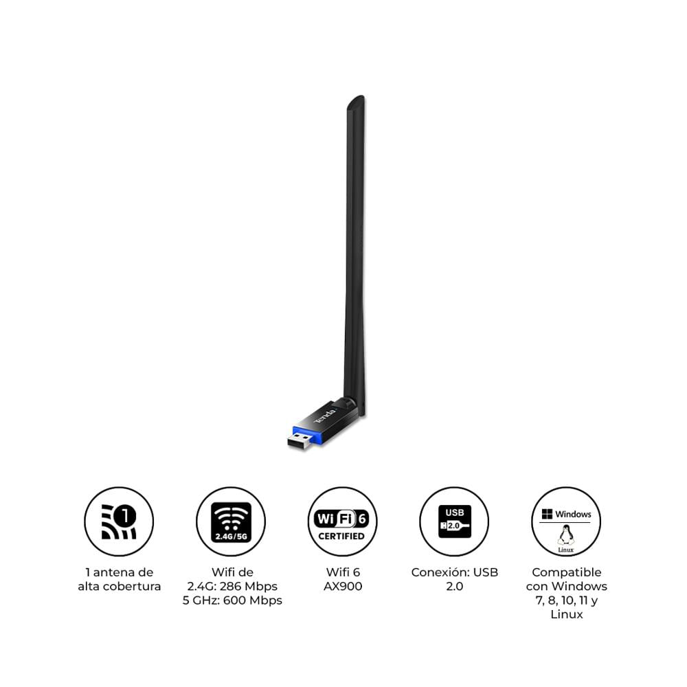 Adaptador USB WiFi 6 Tenda U11 Pro AX900 Doble Banda