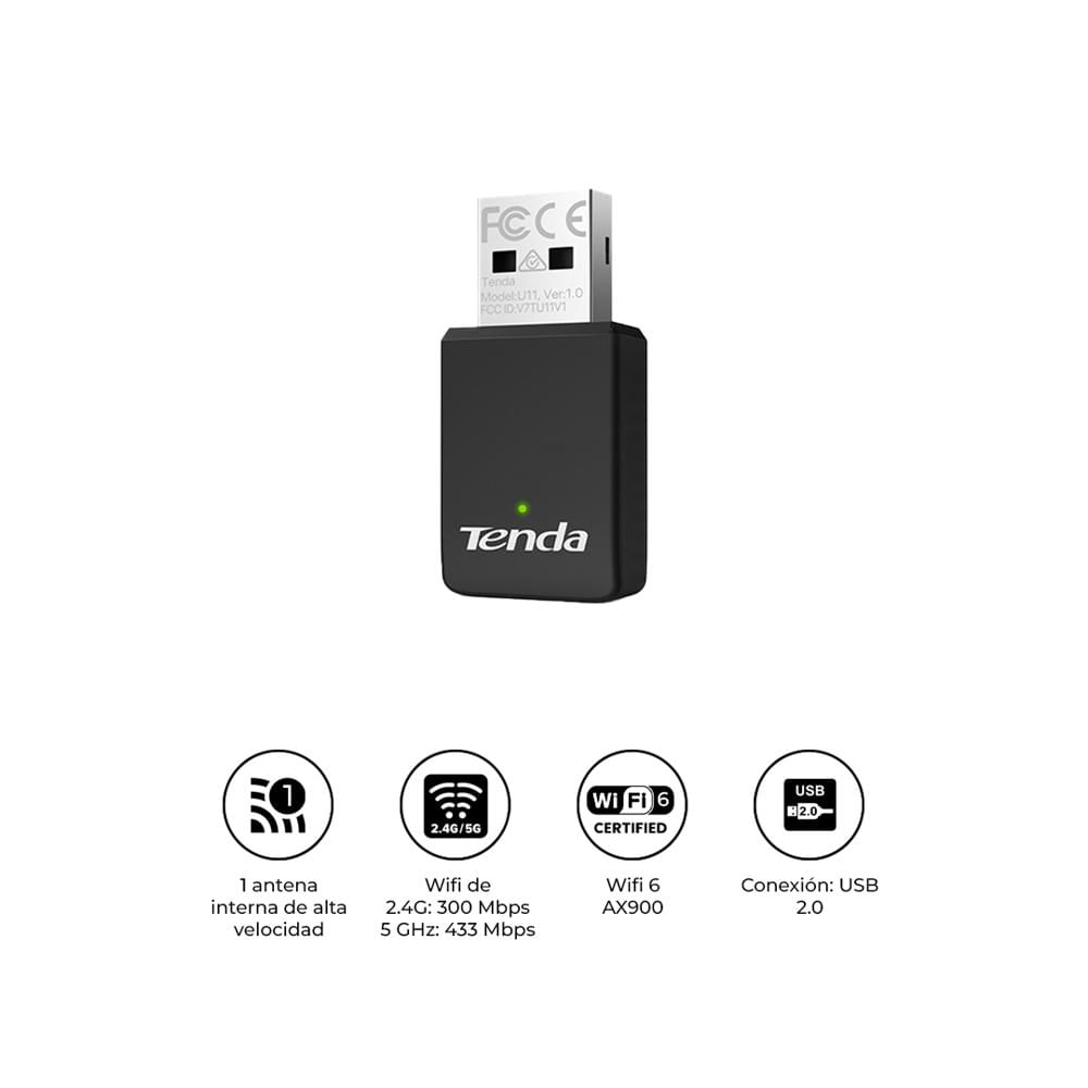 Adaptador USB WiFi 6 Tenda U11 AX900 Doble Banda