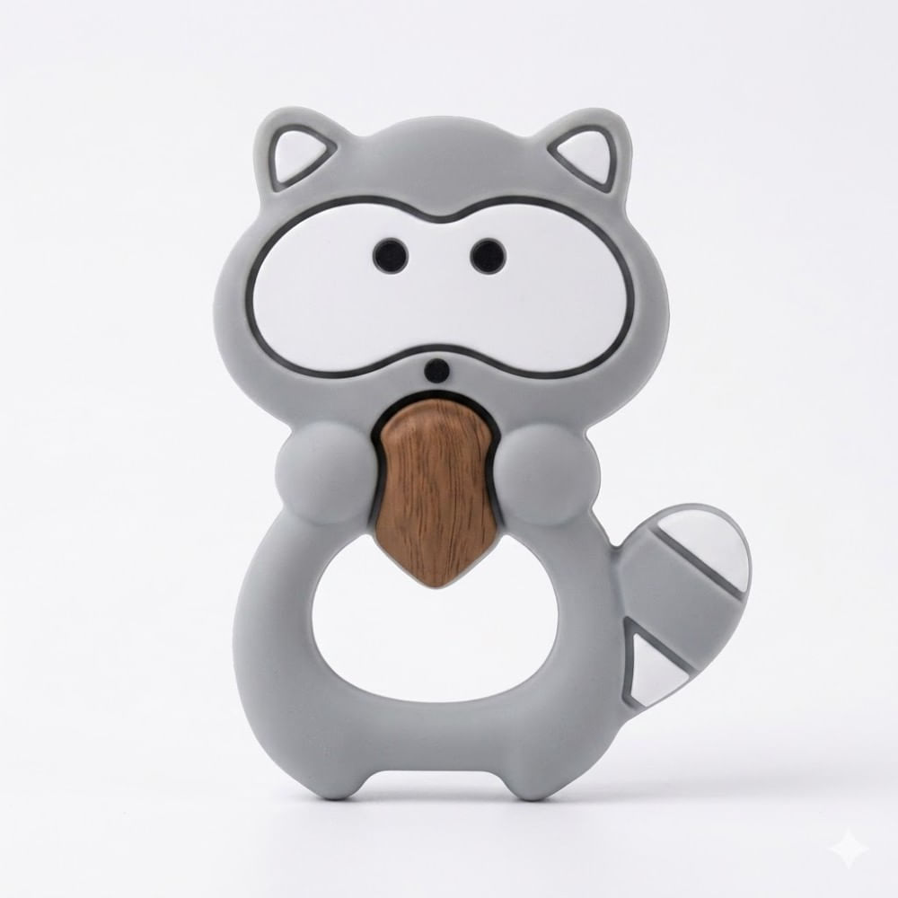 Mordedor de Silicona Mapache Plomo para Bebes