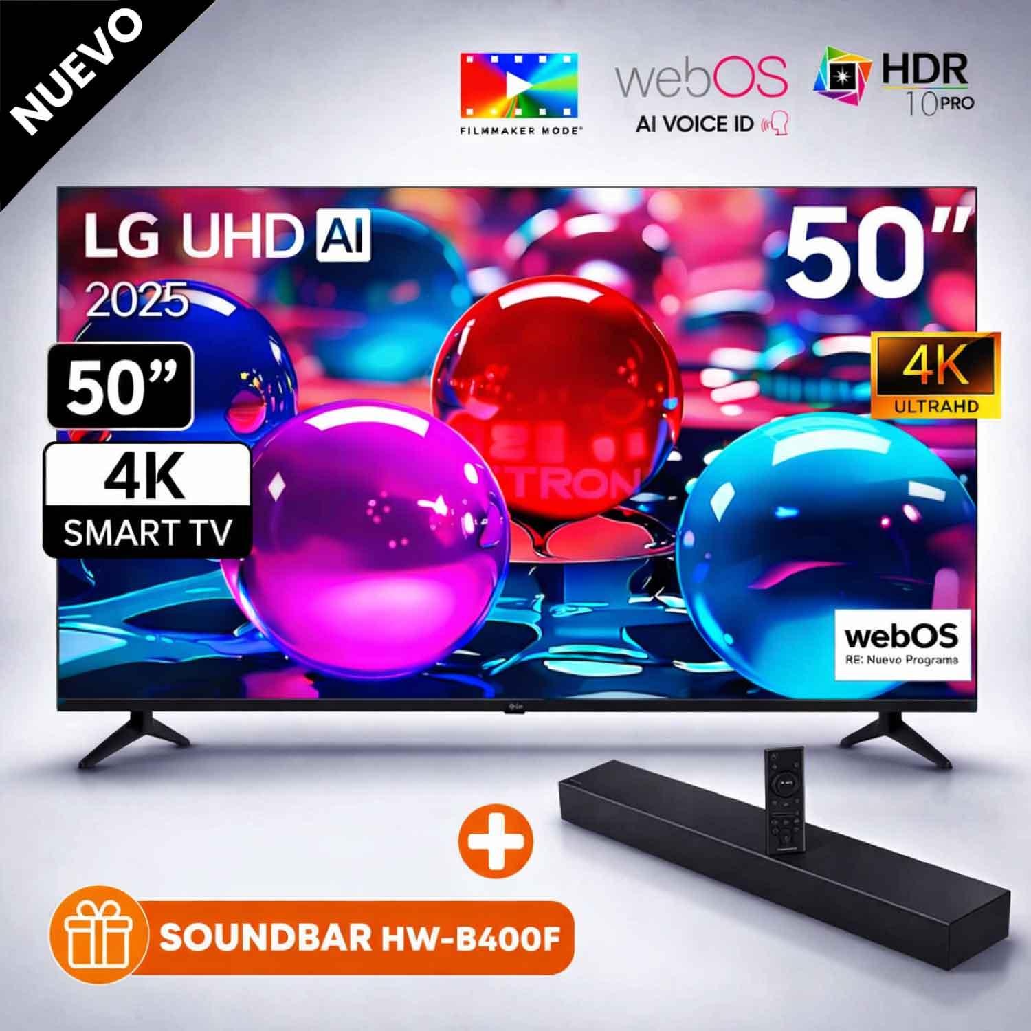 Televisor Lg 50 Pulg Ultra HD 4K AI ThinQ 50UA7300PSB Modelo 2025 con Soundbar HW-B400