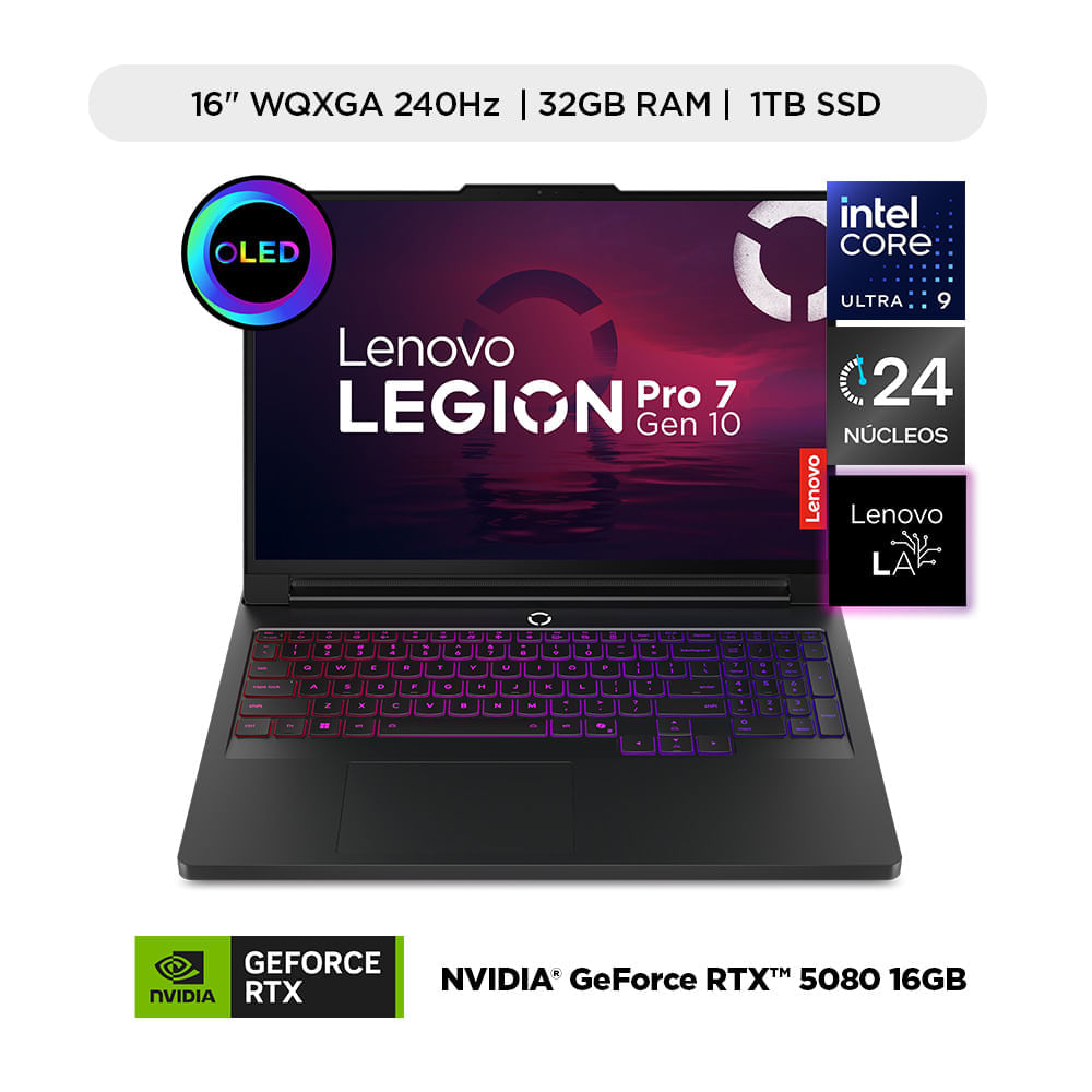 Laptop Gamer IA Lenovo Legion Pro 7i Intel Core Ultra 9 275HX 32GB RAM 1TB SSD NVIDIA RTX 5080 16GB 16"" OLED 240 Hz