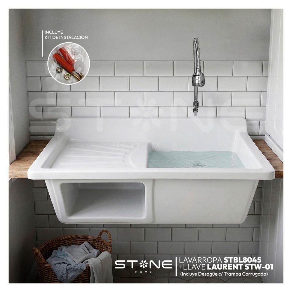 Combo Lavarropa Fibra Vidrio STBL8045 +Laurent Stw-01 Stone +Desagüe C/Trampa Corrugada