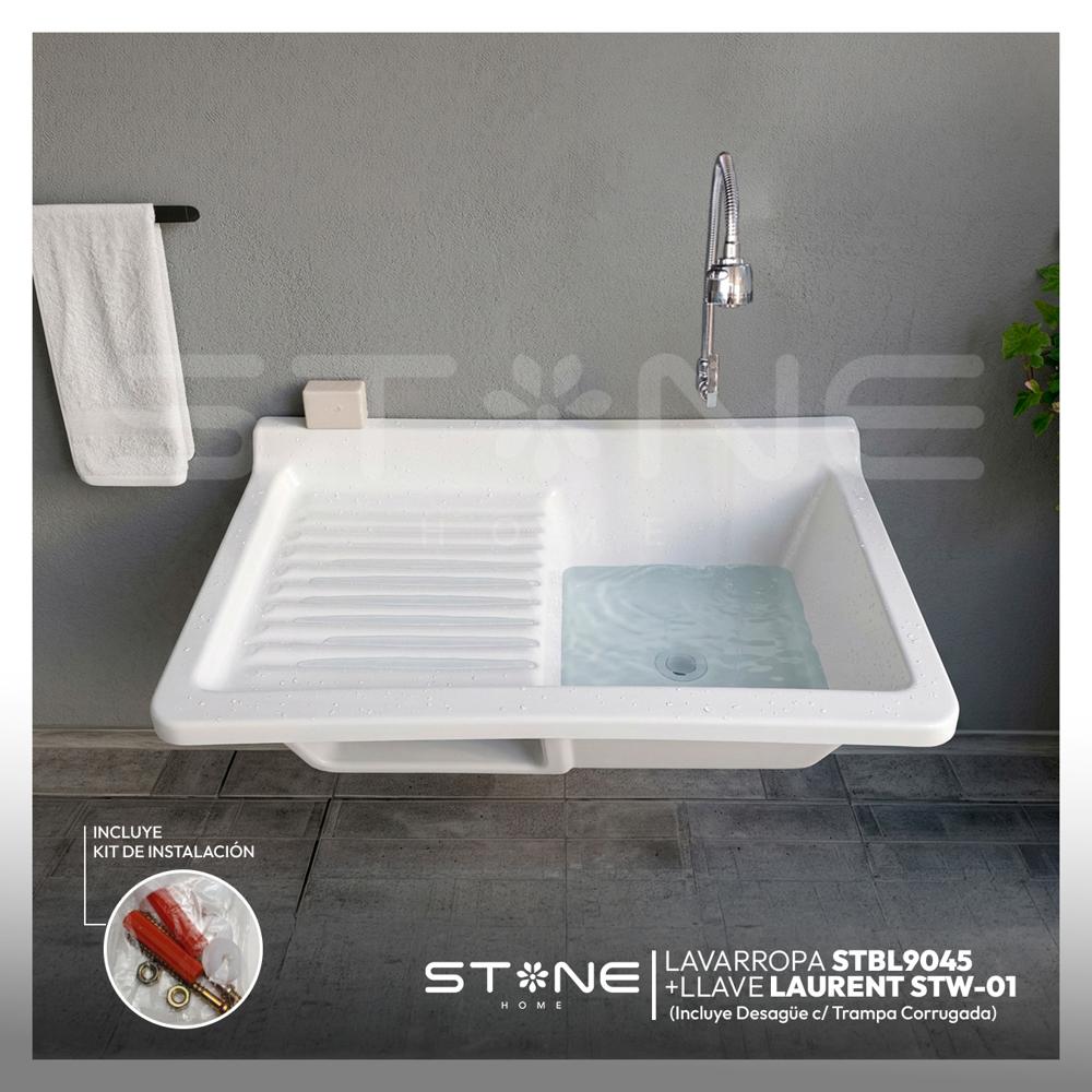 Combo Lavarropas Fibra Vidrio STBL9045 +Laurent Stw-01 Stone +Desagüe C/Trampa Corrugada