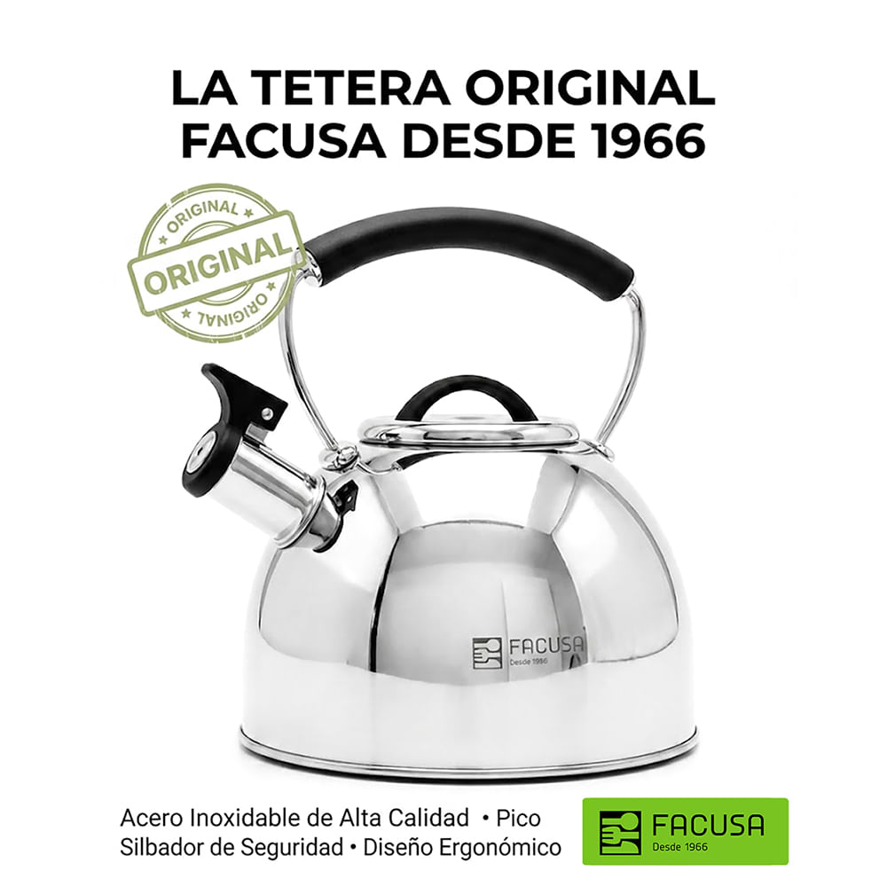 Tetera 2.5 L Facusa Acero Inoxidable Silbadora Essential