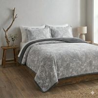 Manta Terciopelo con Sherpa y Fundas de Almohada Gris