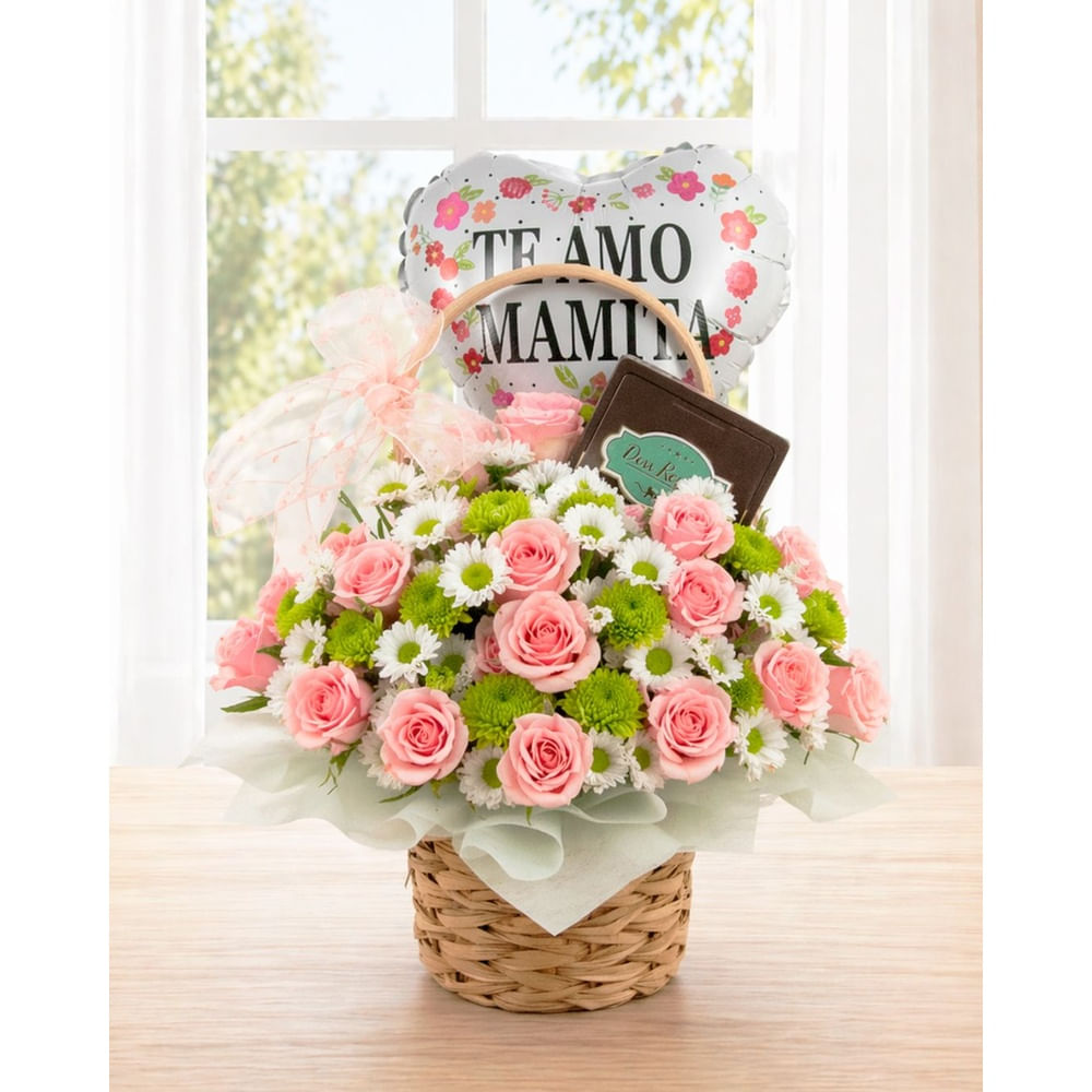 Canasta Primaveral con rosas petite - Dia de la Madre