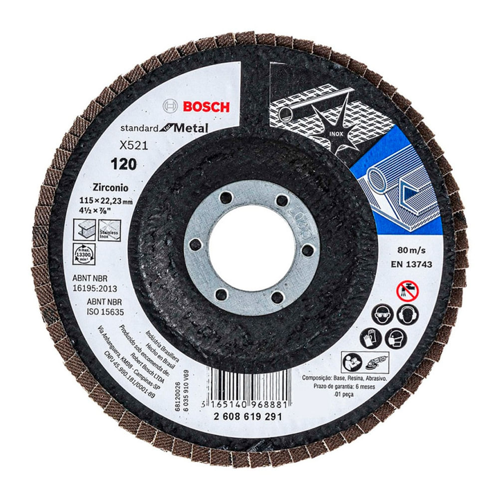 Bosch Disco Flap ECO Inox Metal 115mm Gr120 Curvo Fibra Pack 10