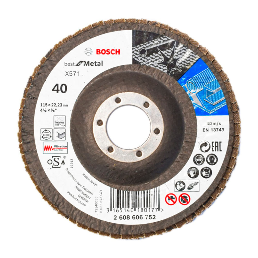 Bosch Disco Flap Expert Metal 4.5" Gr40 Curvo fibra Pack 10