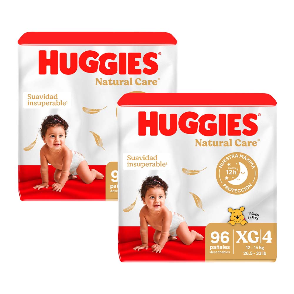 Pack Pañales para Bebé HUGGIES Natural Care Talla XG Paquete 96un x 2un
