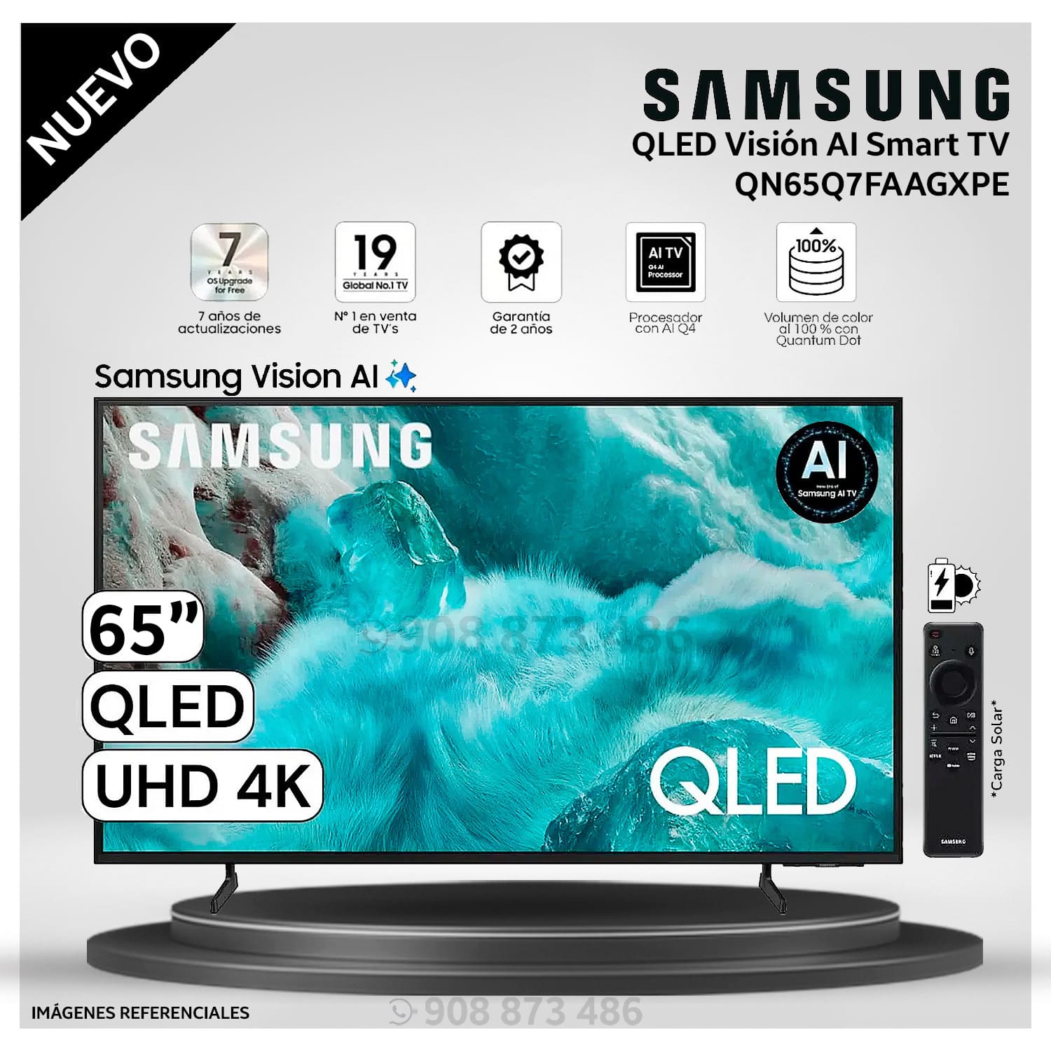 Televisor Samsung 65 Pulg. QLED Smart UHD 4K Vision Ai QN65Q7FAAGX- Modelo Nuevo