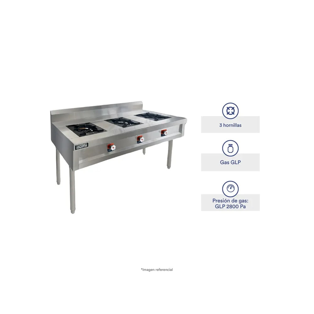 COCINA INDUSTRIAL 3 HORNILLAS ILUMI