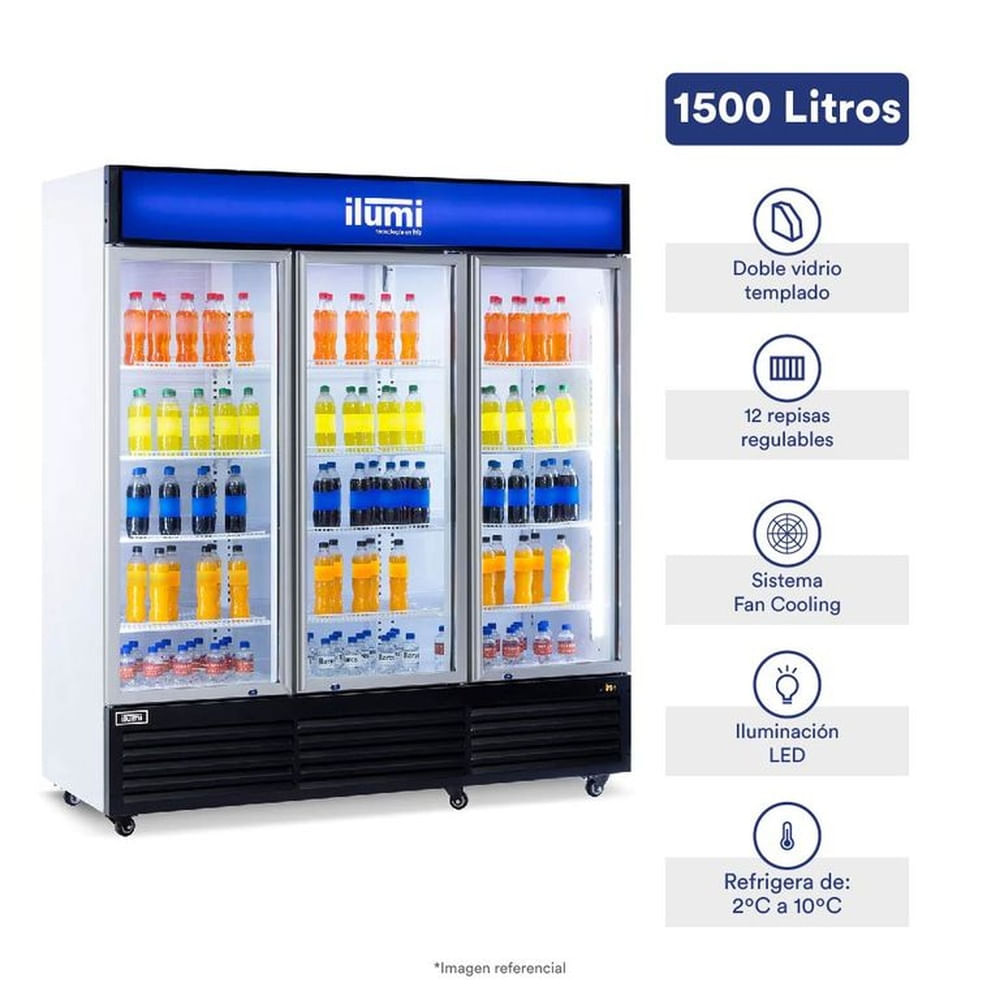 Visicooler Fan cooling ilumi 1500 litros 3 puertas