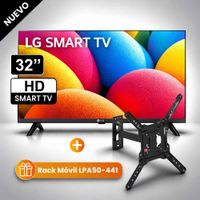 Televisor LG Smart TV 32 HD 32LR600BPSC con webOS y AI ThinQ 2025 con RACK MOVIL