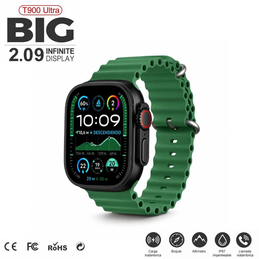 Smartwatch T900 Ultra BIG 2.09 Bluetooth Notificaciones Control desde APP - Verde