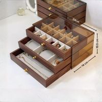 Joyero Organizador 3 Niveles Efecto Madera y Tapa de Cristal