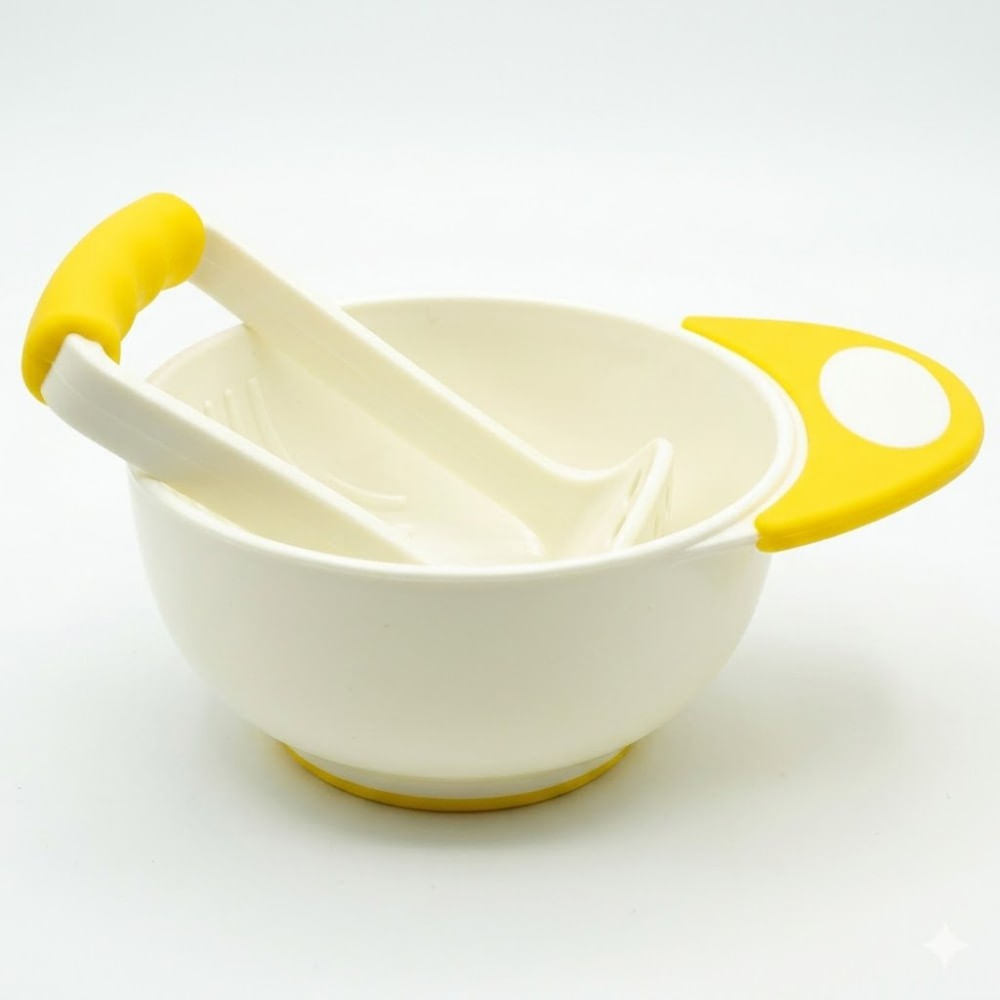 Bowl Aplasta Papilla Wawitas con Aplastador Amarillo