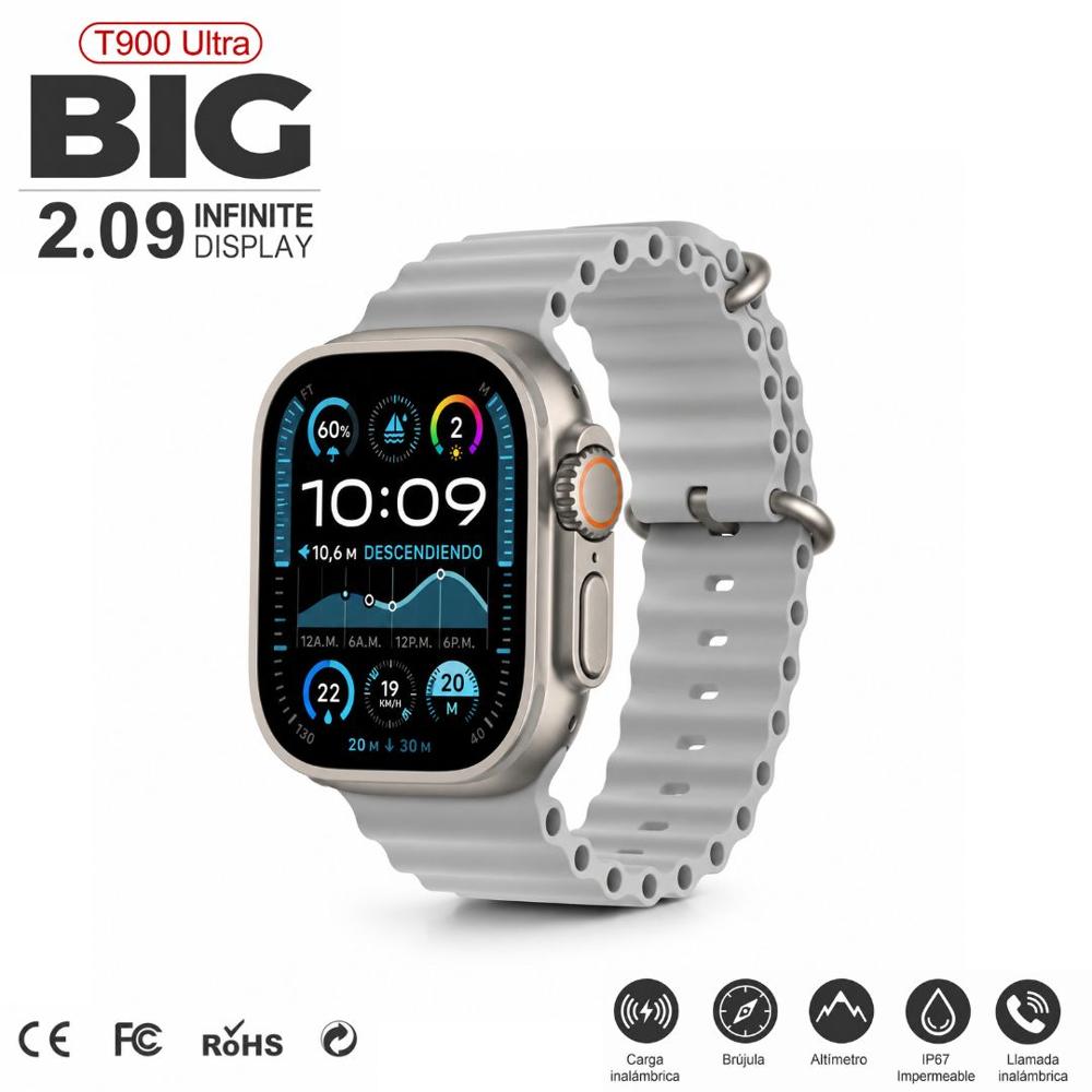 Smartwatch T900 Ultra BIG 2.09 Bluetooth Notificaciones Control desde APP - Gris